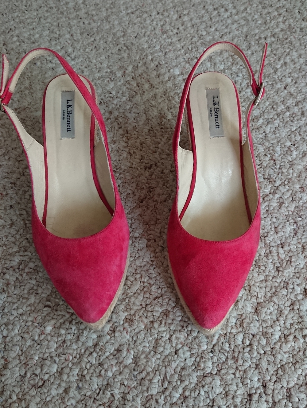 LK Bennett Bethany red Suede Pointed Slingback espadrille size 9
